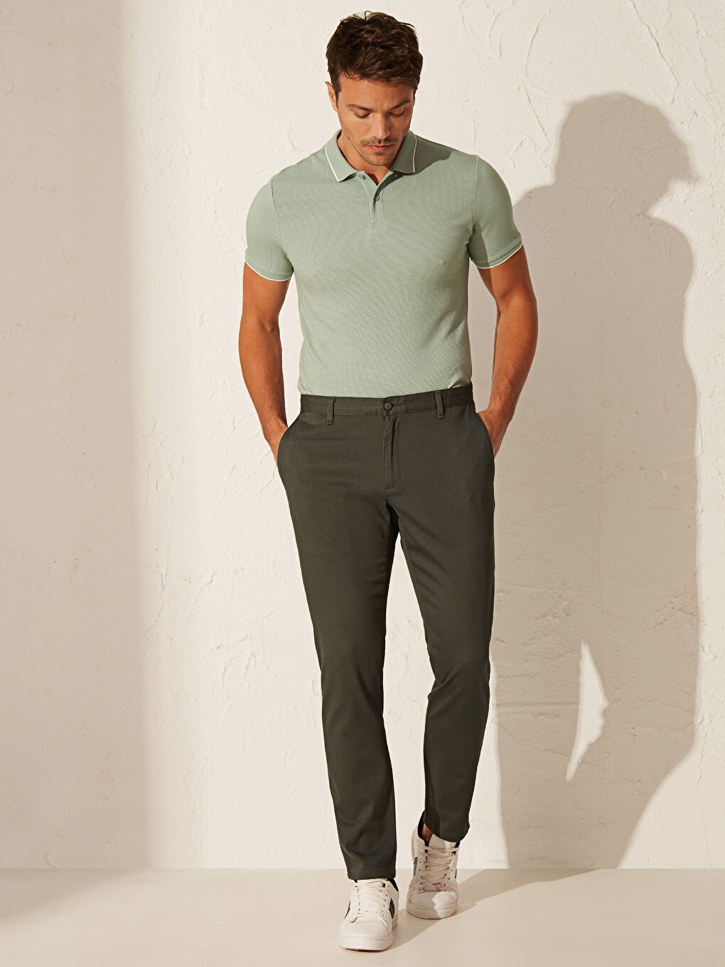 Yeşil Dar Kalıp Chino Pantolon-2