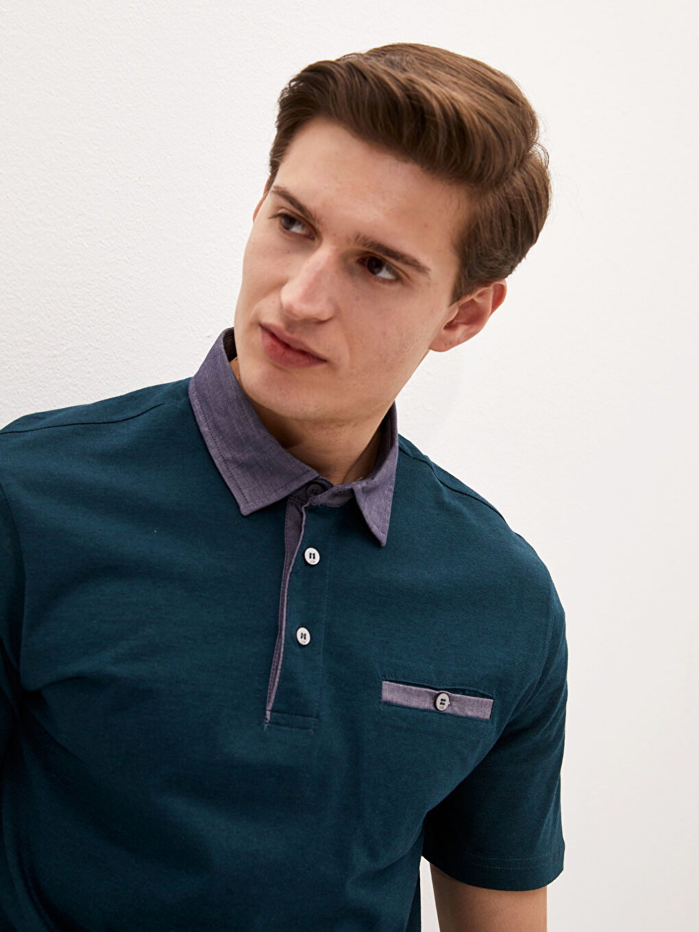 Yeşil Polo Yaka Kısa Kollu Penye Erkek Tişört-3