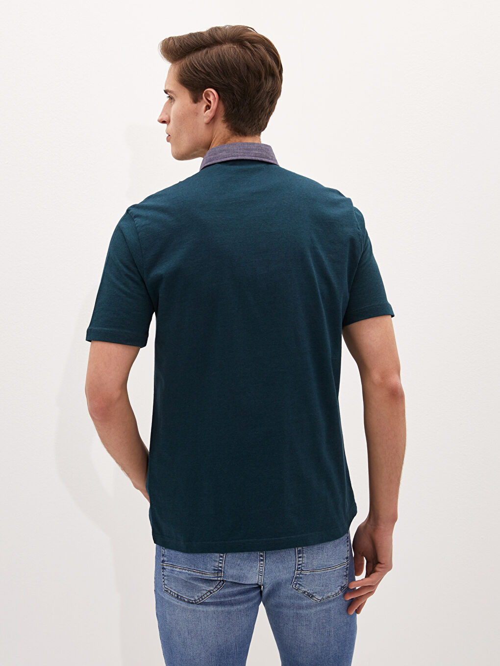 Yeşil Polo Yaka Kısa Kollu Penye Erkek Tişört-5