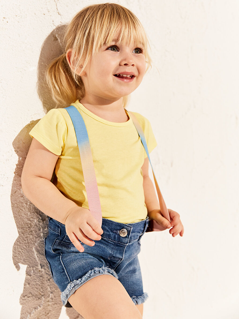 Sarı Bisiklet Yaka Kısa Kollu Basic Pamuklu Kız Bebek Tişört-3