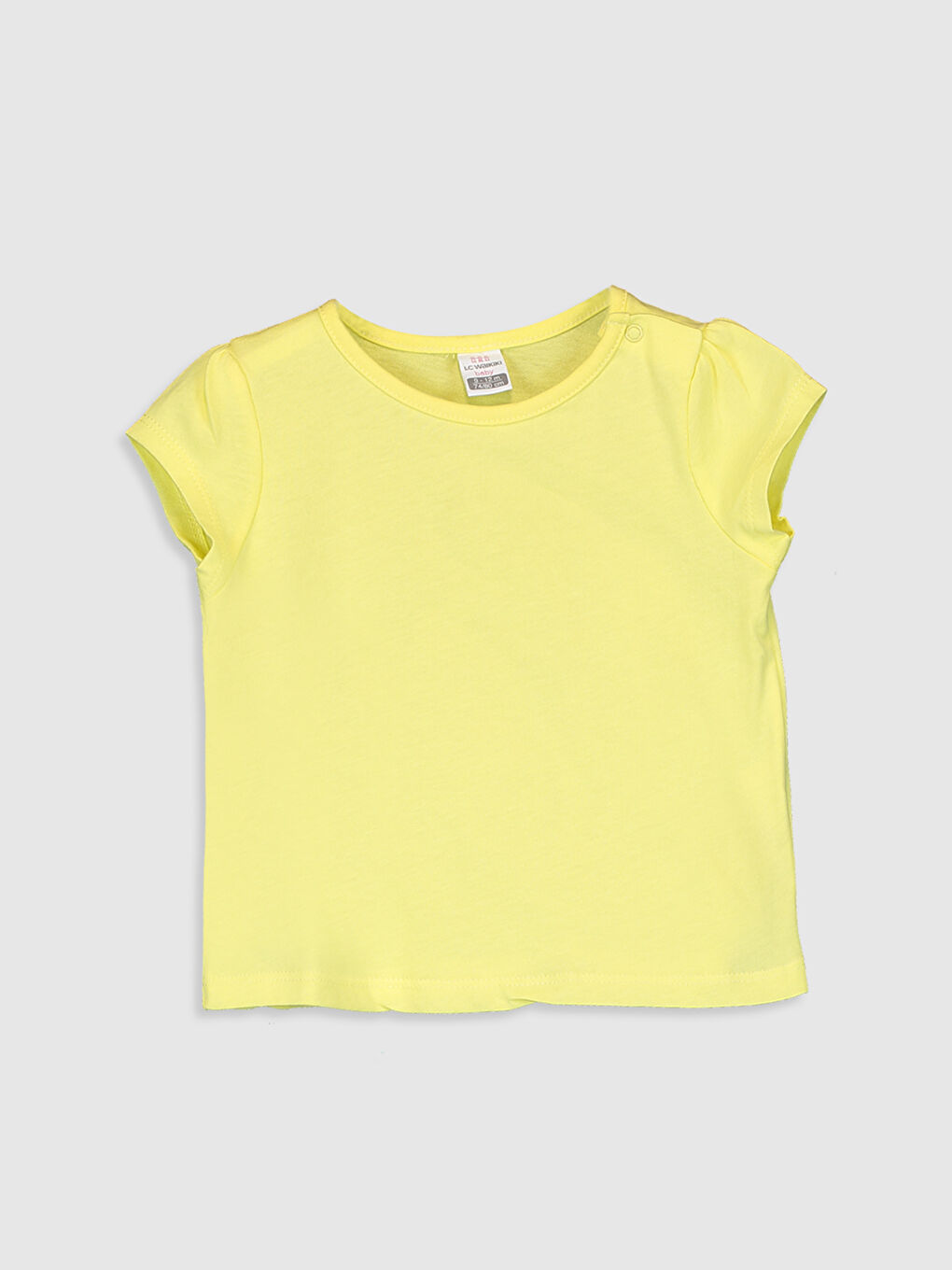 Sarı Bisiklet Yaka Kısa Kollu Basic Pamuklu Kız Bebek Tişört