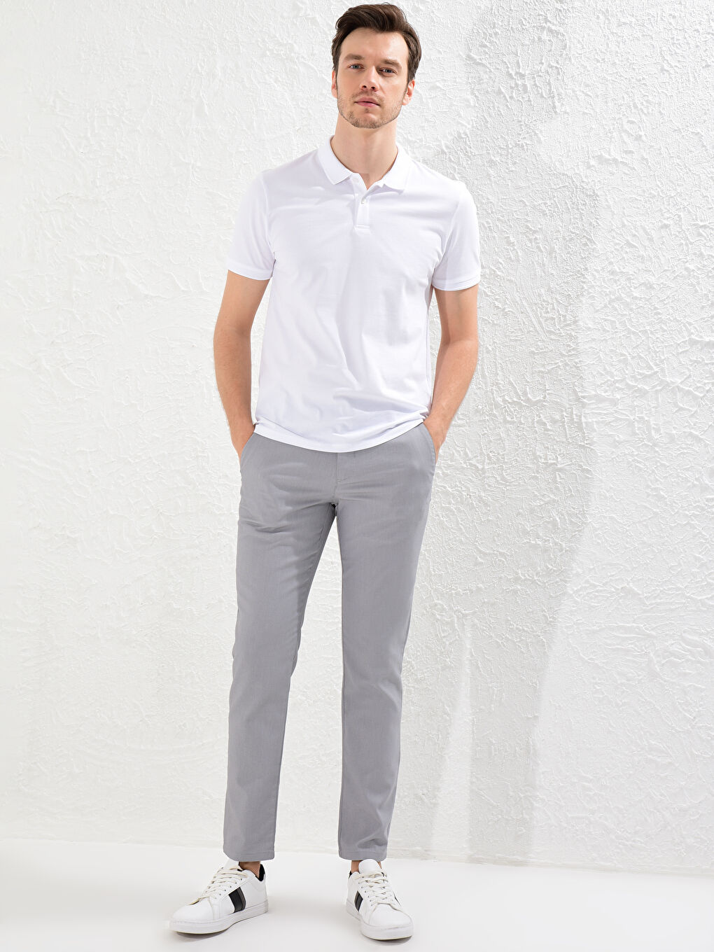 Gri Dar Kalıp Erkek Chino Pantolon-1