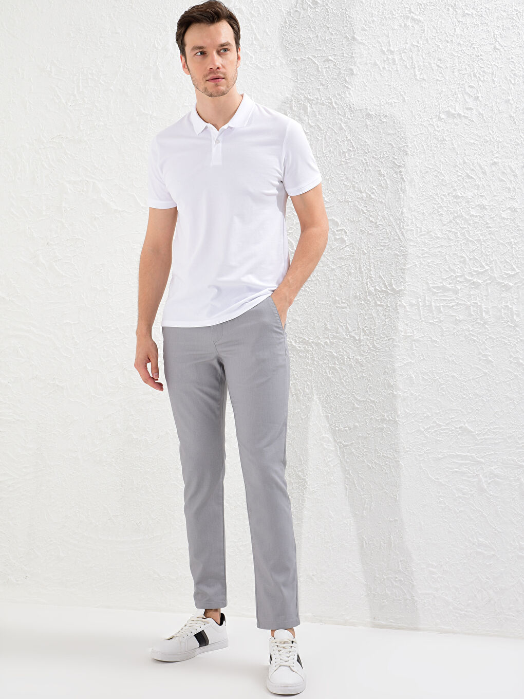 Gri Dar Kalıp Erkek Chino Pantolon-2