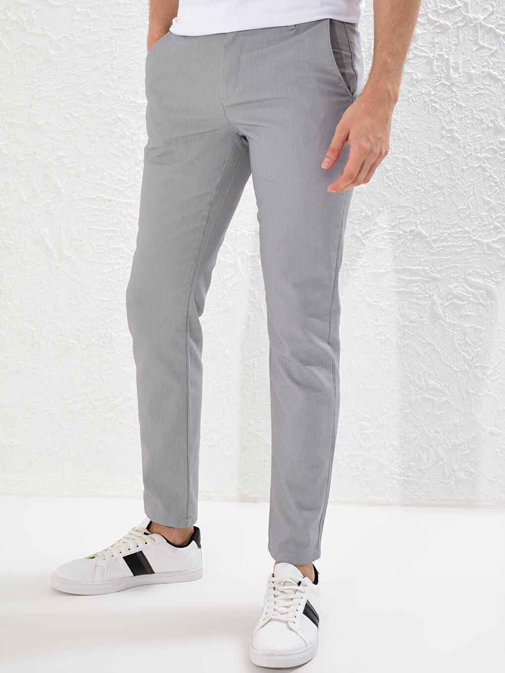 Gri Dar Kalıp Erkek Chino Pantolon-3
