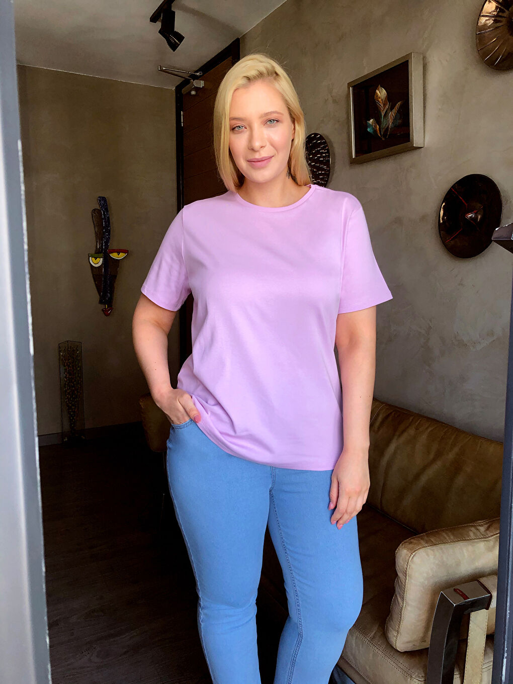 Crew Neck Straight Short Sleeve Cotton Women's T-Shirt