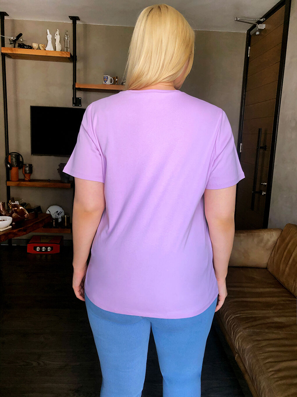 Crew Neck Straight Short Sleeve Cotton Women's T-Shirt-5