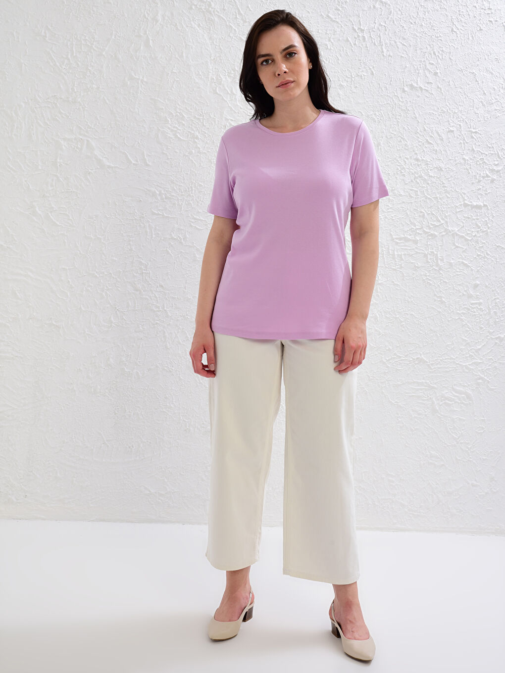 Crew Neck Straight Short Sleeve Cotton Women's T-Shirt-2