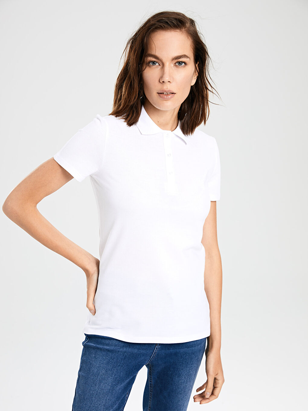 LCWAIKIKI Basic Rollkragen Gerade Kurzarm Baumwolle T-Shirt für Damen -0S2253Z8-FFB
