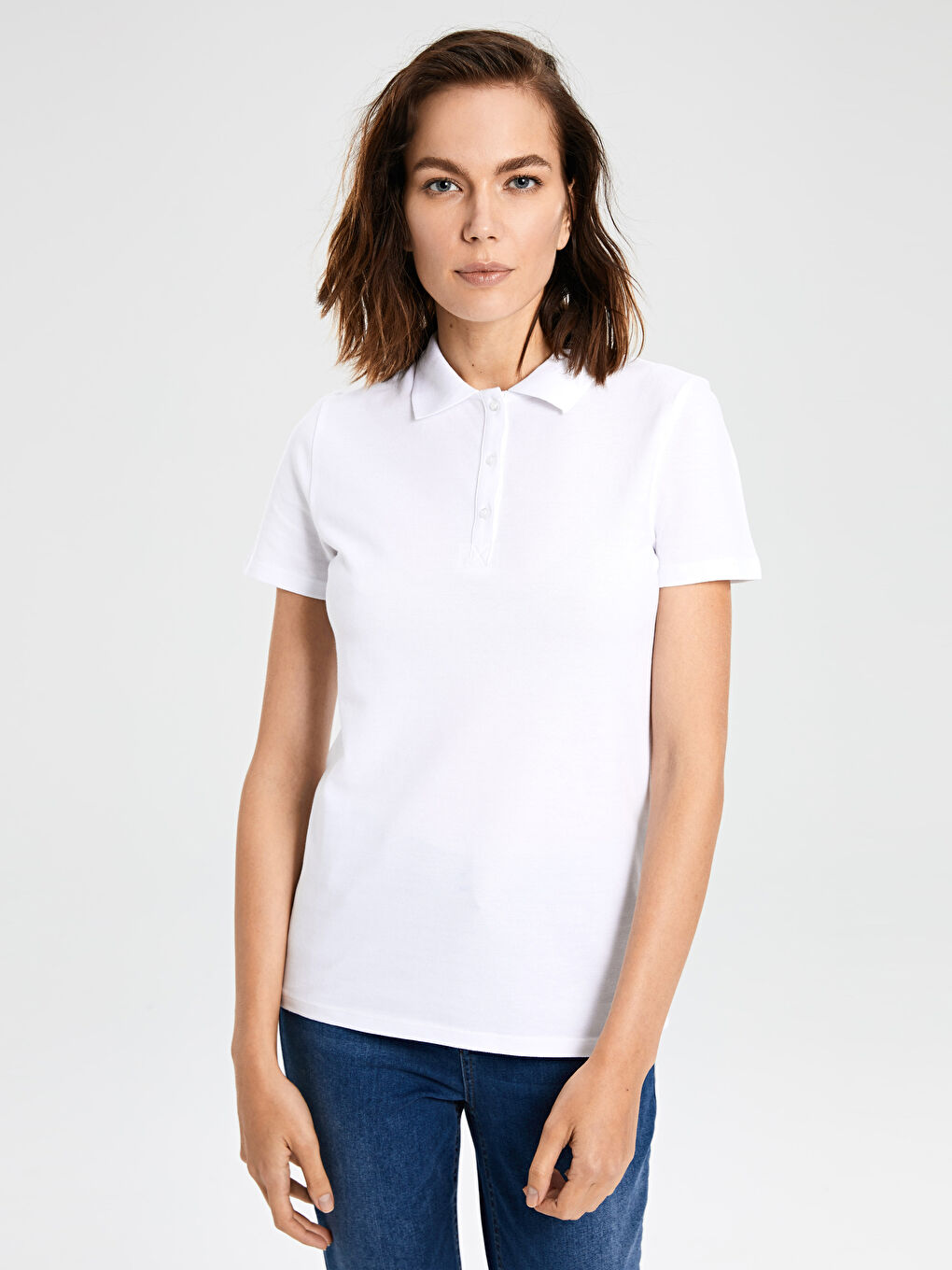 LCWAIKIKI Basic Rollkragen Gerade Kurzarm Baumwolle T-Shirt für Damen -0S2253Z8-FFB