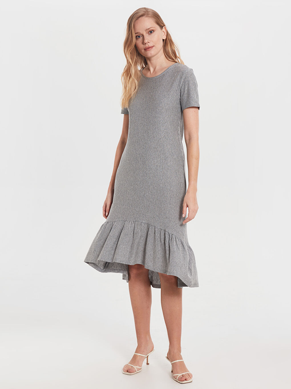 Gri Standart Fit Kısa Kollu Penye Kadın Elbise