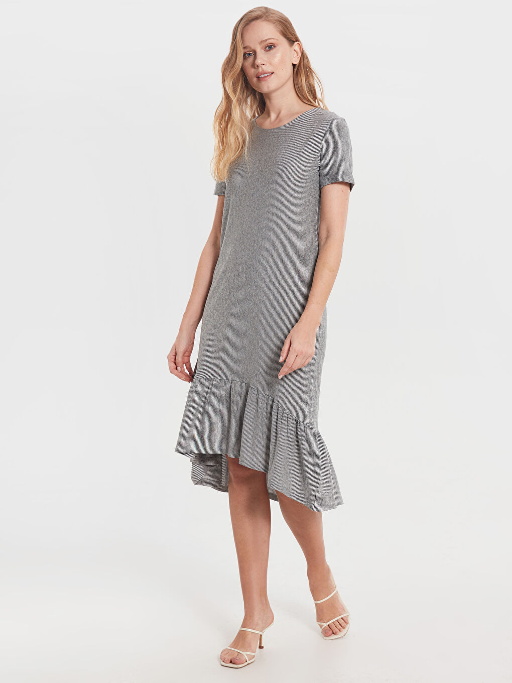 Gri Standart Fit Kısa Kollu Penye Kadın Elbise-2