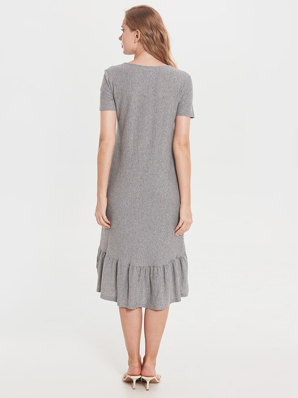 Gri Standart Fit Kısa Kollu Penye Kadın Elbise-3