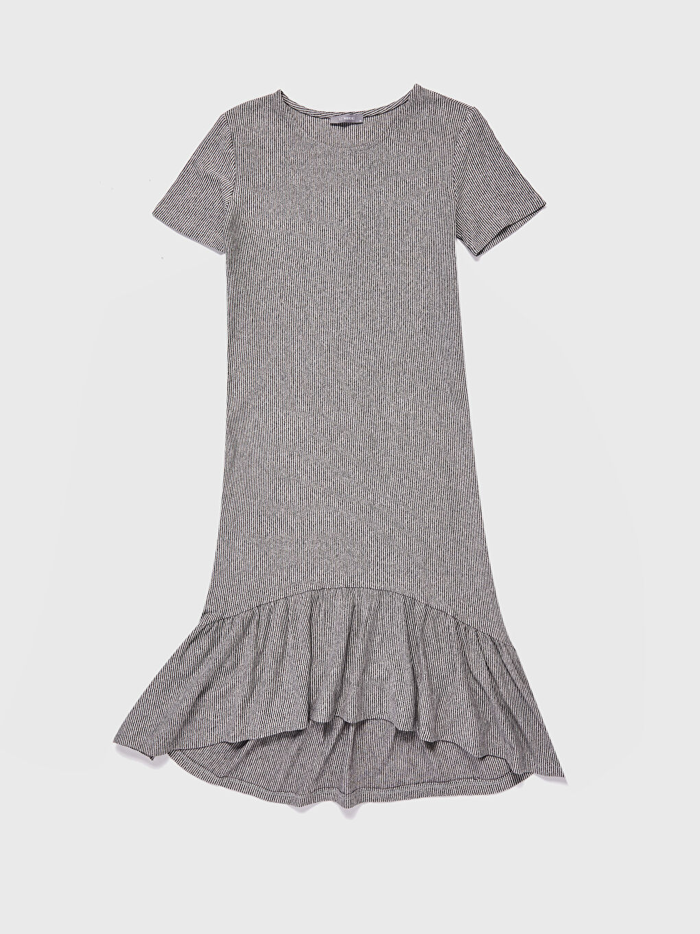 Gri Standart Fit Kısa Kollu Penye Kadın Elbise-1