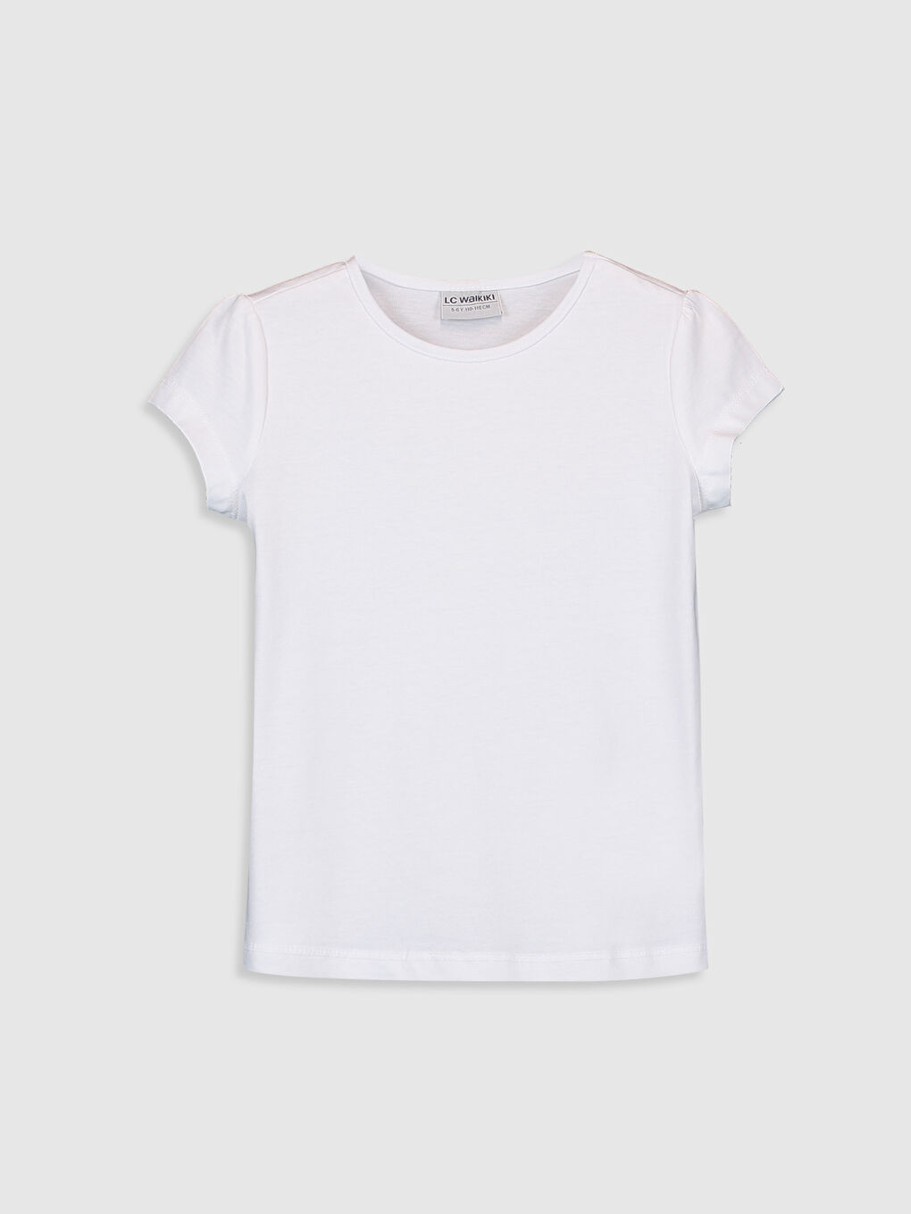 Beyaz Bisiklet Yaka Basic Kısa Kollu Kız Çocuk Tişört
