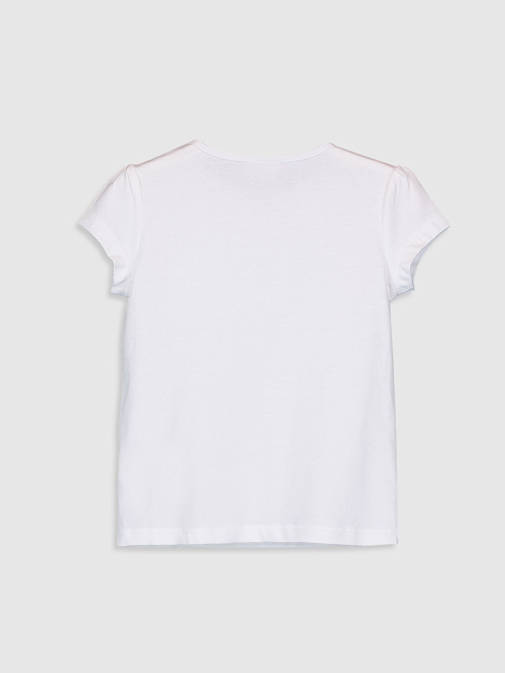 Beyaz Bisiklet Yaka Basic Kısa Kollu Kız Çocuk Tişört-1