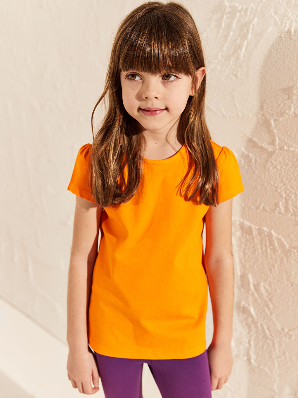 Футболка для дівчаток з круглим вирізом горловини, базова, короткий рукав