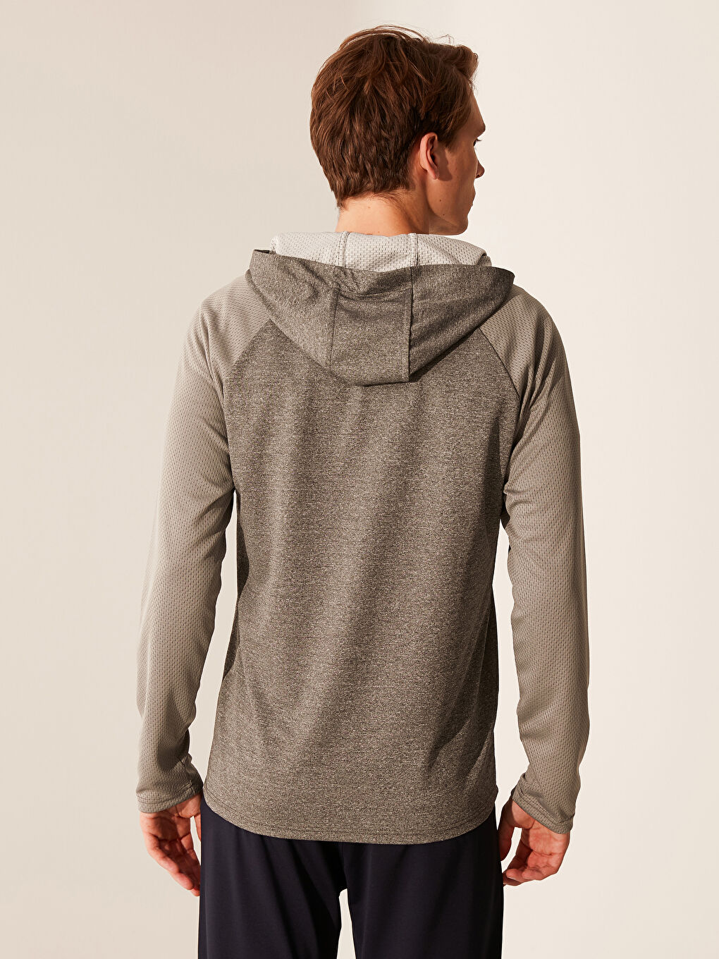 Gri Kapüşonlu Erkek Fermuarlı Sweatshirt-1