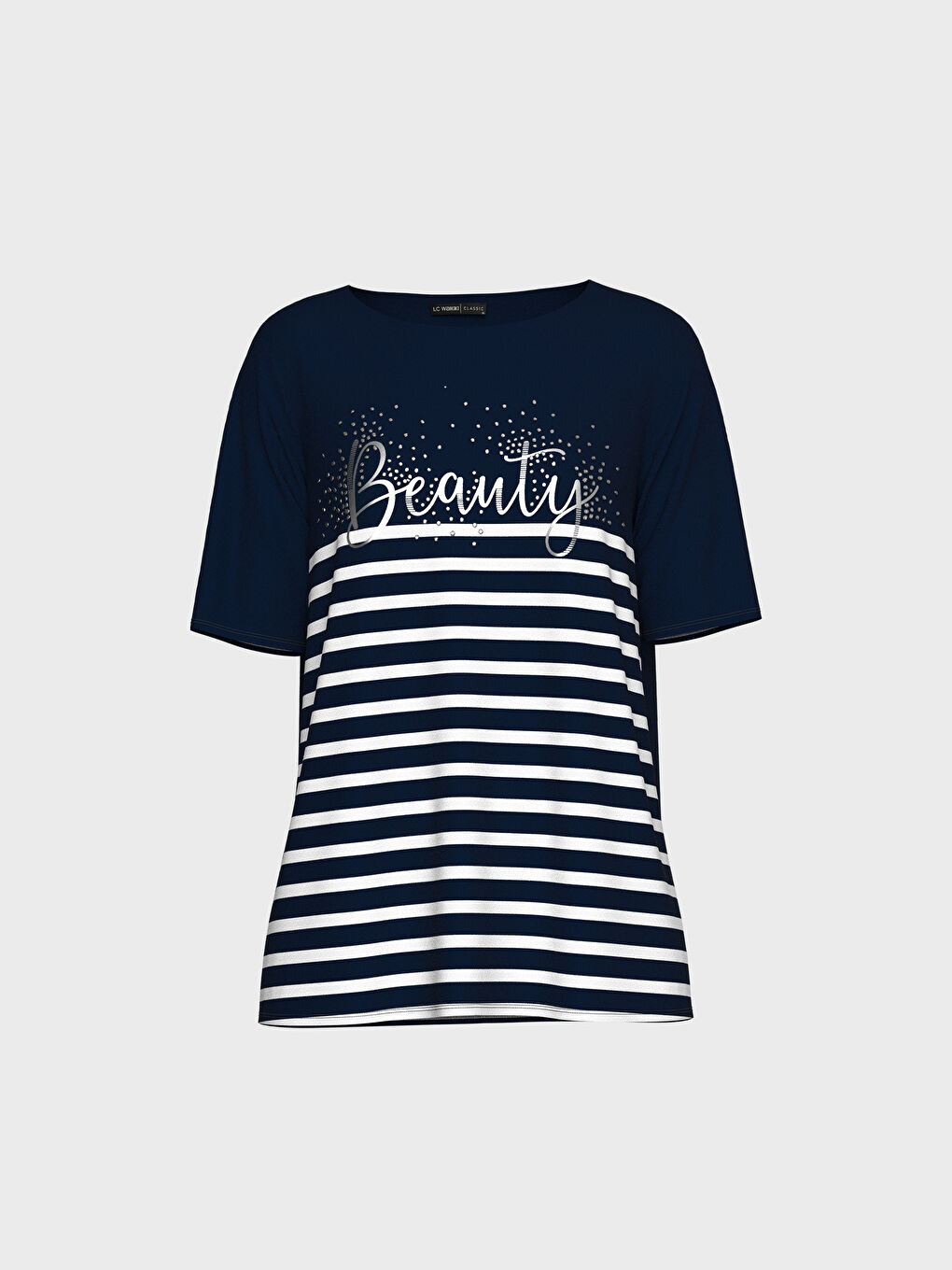 T-Shirt mit Buchstabenprint und Streifenmuster-1