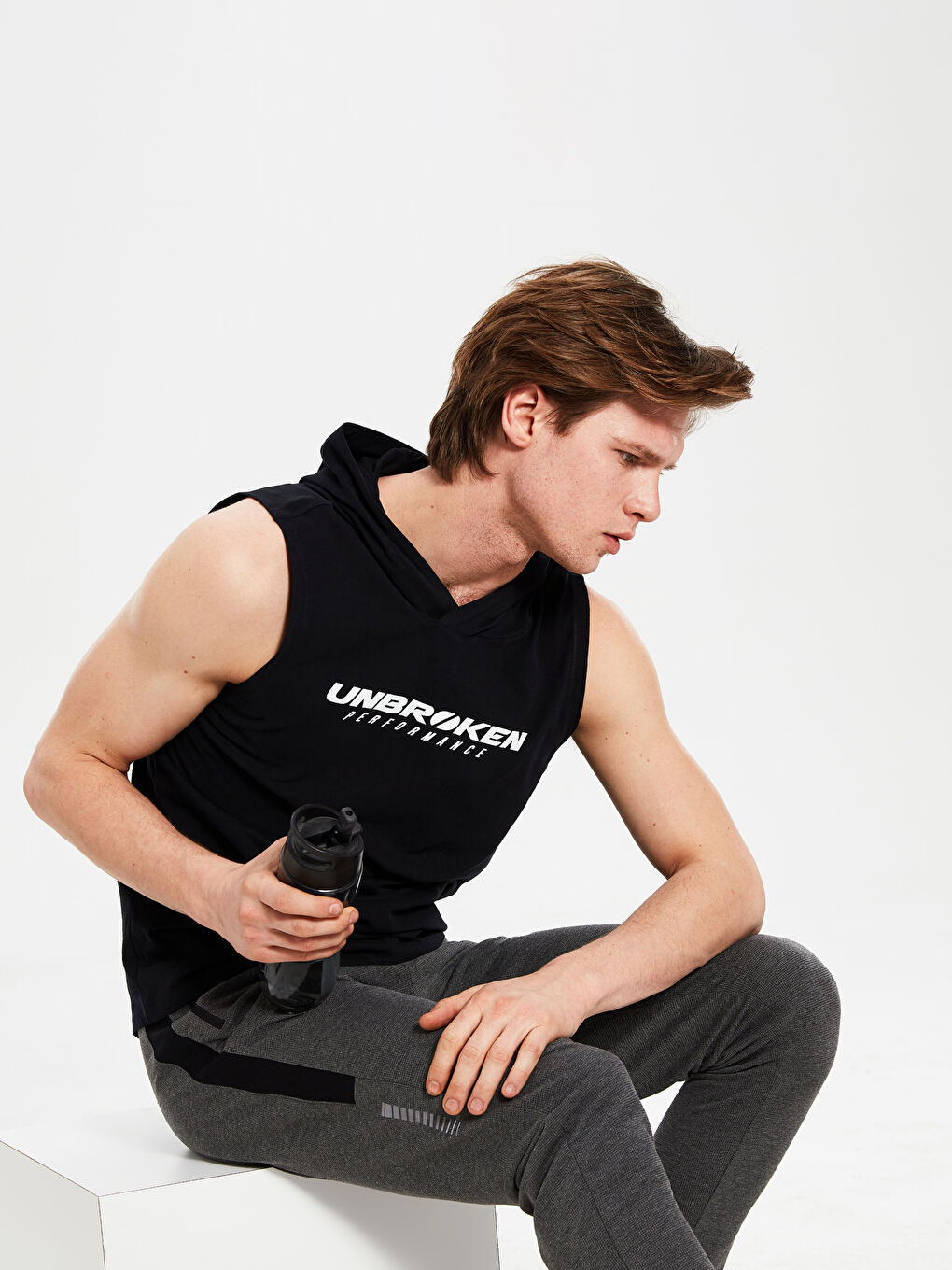 Siyah Penye Erkek Kolsuz Tişört-2