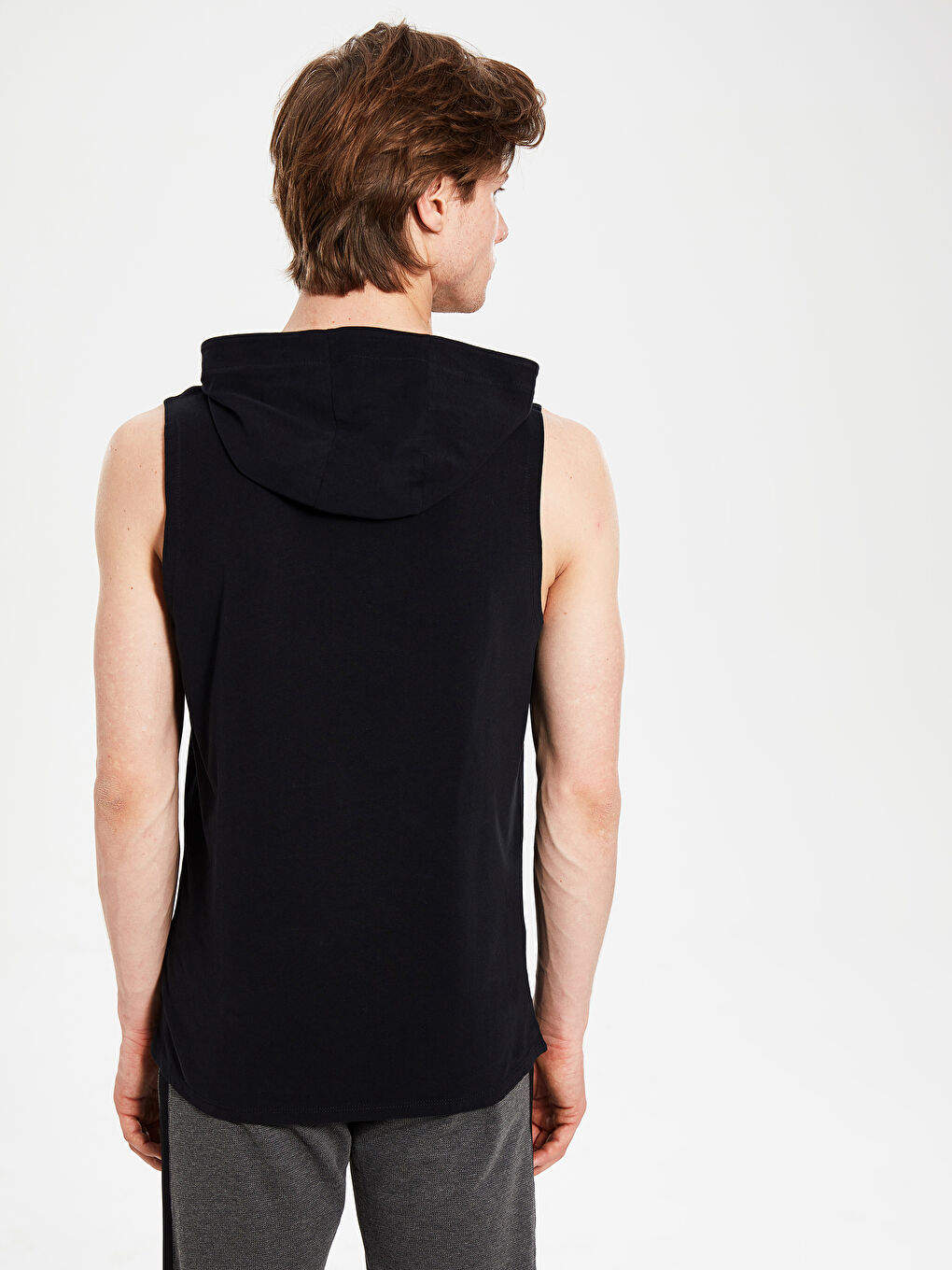 Siyah Penye Erkek Kolsuz Tişört-6