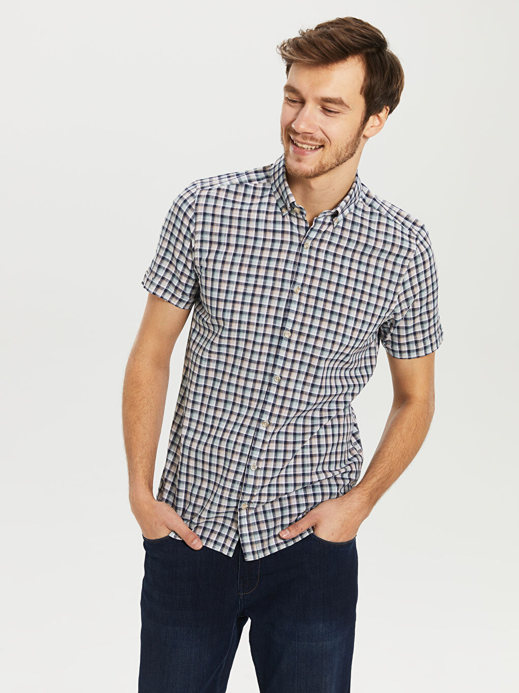 Yeşil Slim Fit Kısa Kollu Poplin Erkek Gömlek