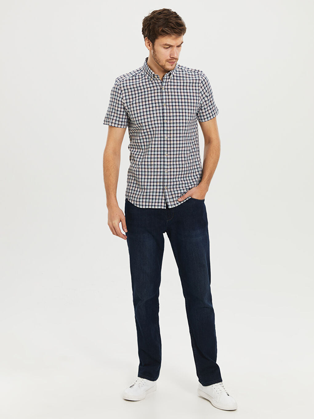 Yeşil Slim Fit Kısa Kollu Poplin Erkek Gömlek-3