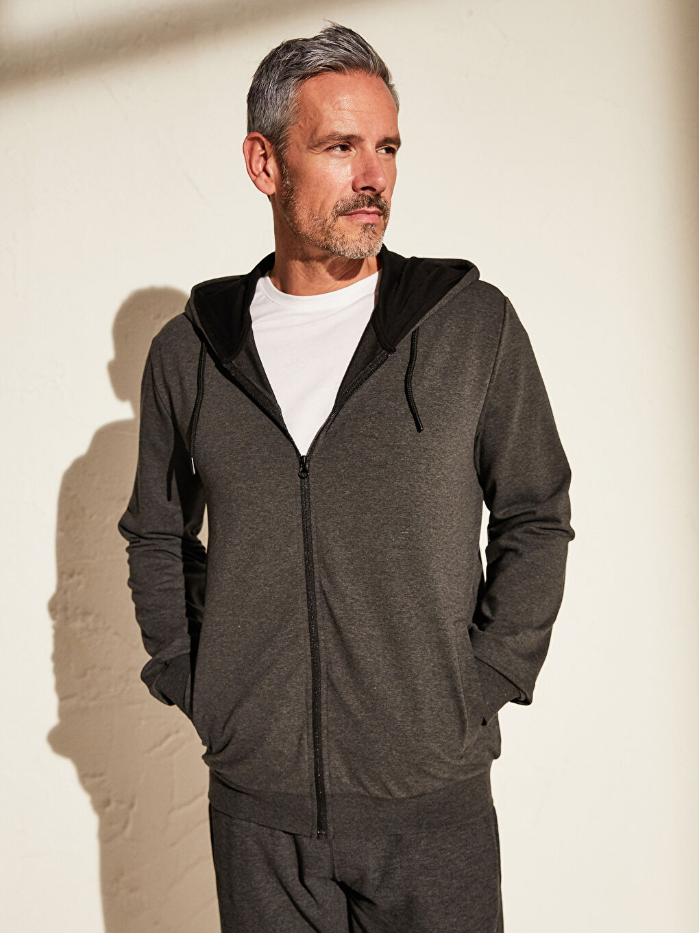 Antrasit Melanj Fermuarlı Sweatshirt