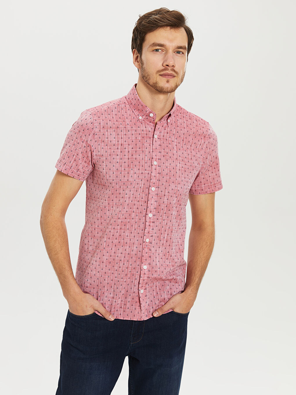 Kırmızı Poplin Erkek Gömlek