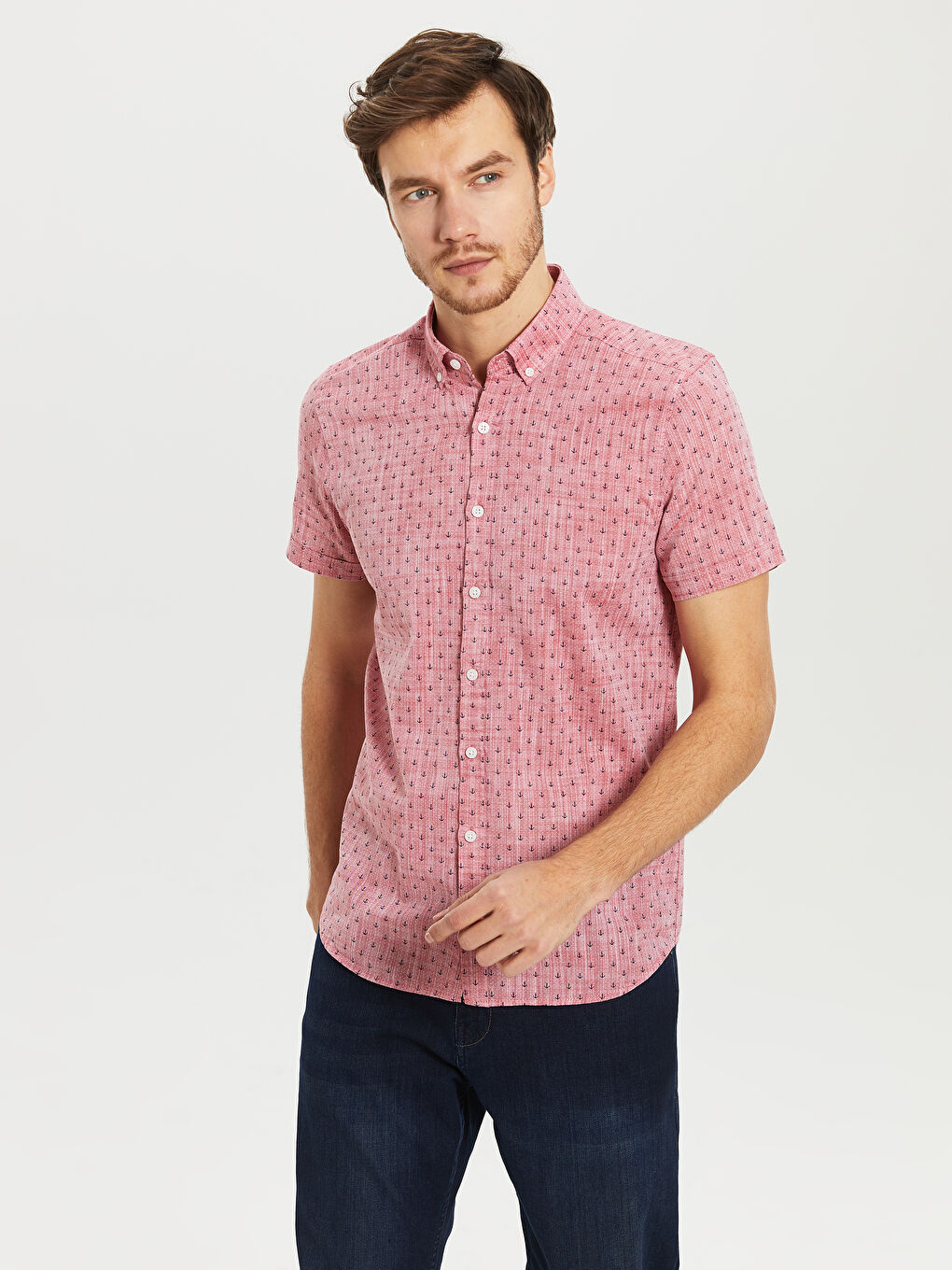 Kırmızı Poplin Erkek Gömlek-1