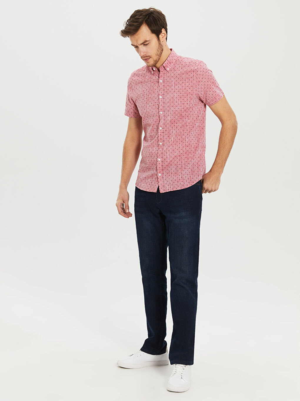 Kırmızı Poplin Erkek Gömlek-3