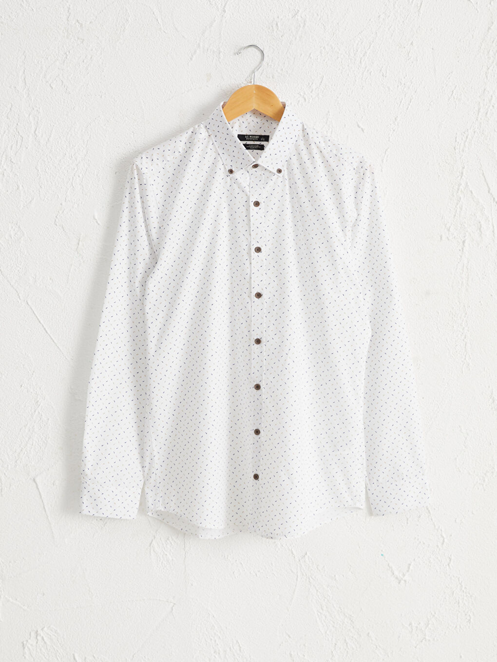 قميص بوبلين مطبوع كم طويل بقصة رفيعة