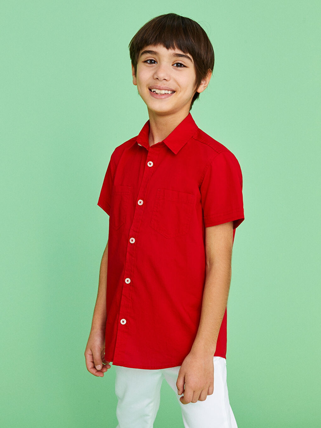 Kırmızı Basic Kısa Kollu Erkek Çocuk Poplin Gömlek