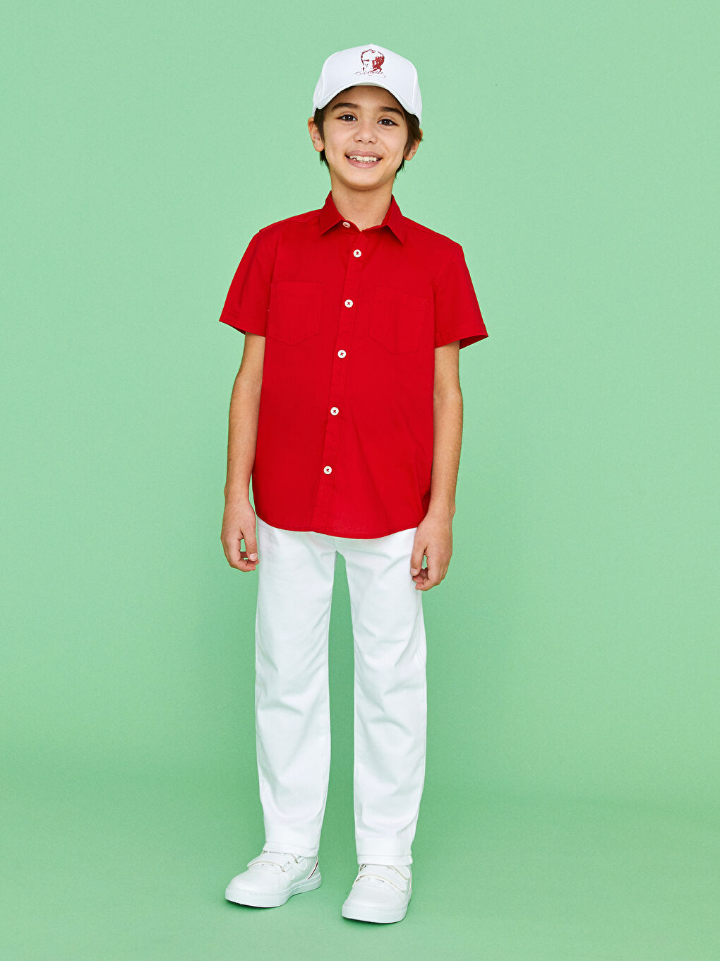 Kırmızı Basic Kısa Kollu Erkek Çocuk Poplin Gömlek-2