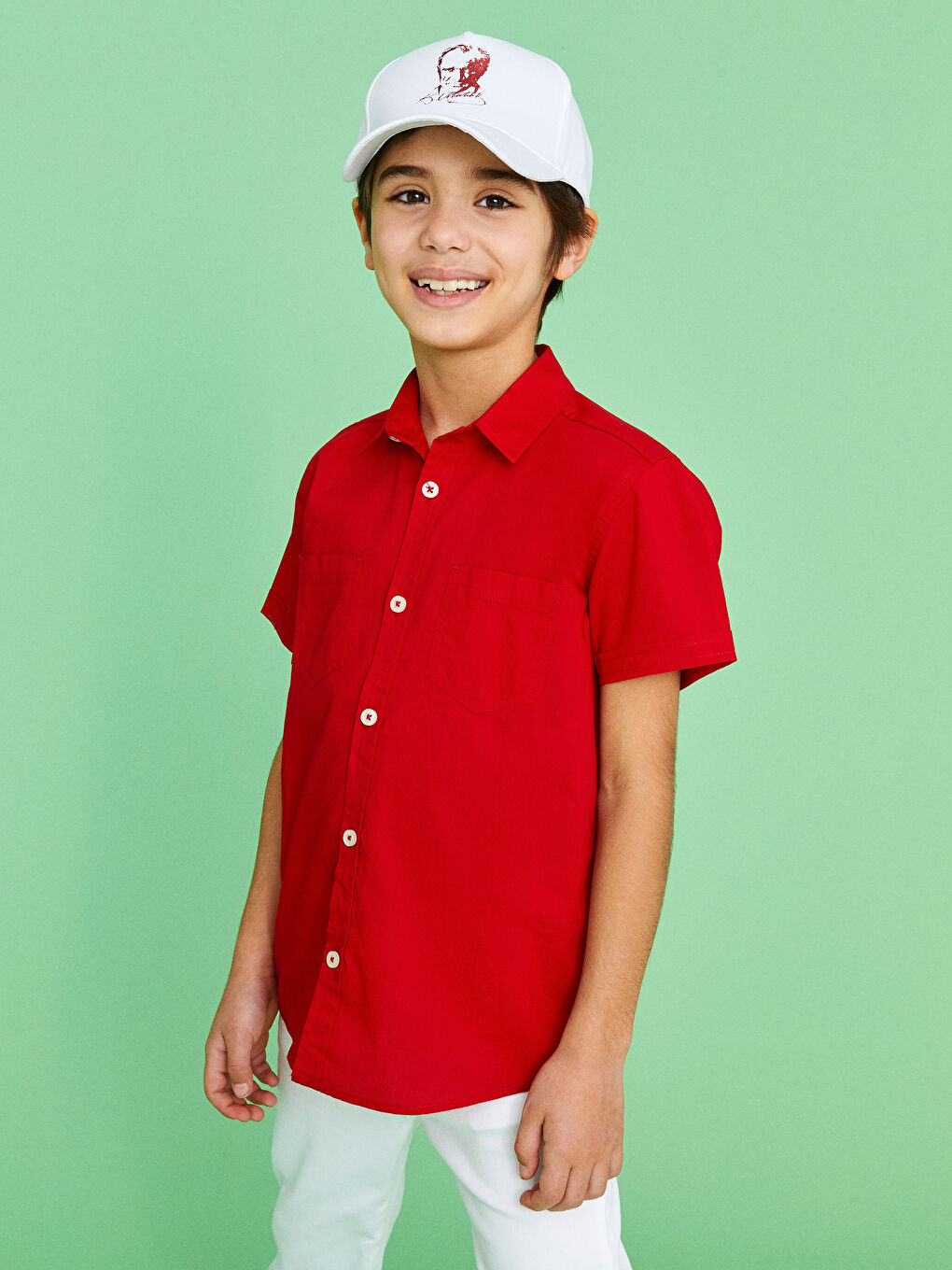 Kırmızı Basic Kısa Kollu Erkek Çocuk Poplin Gömlek-3