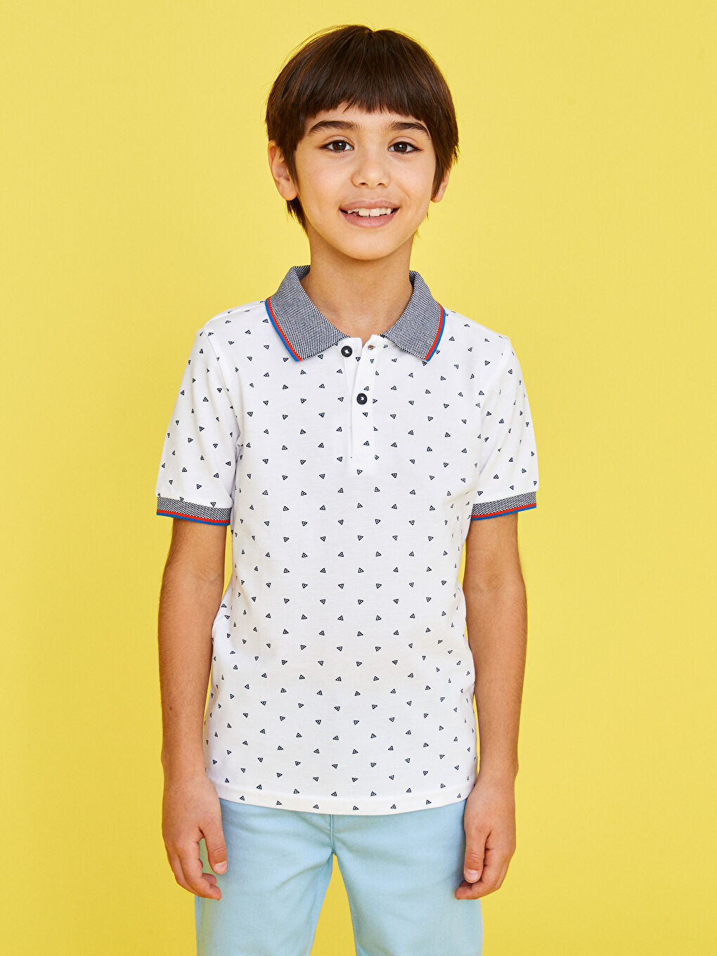 Mavi Polo Yaka Baskılı Kısa Kollu Pamuklu Erkek Çocuk Tişört