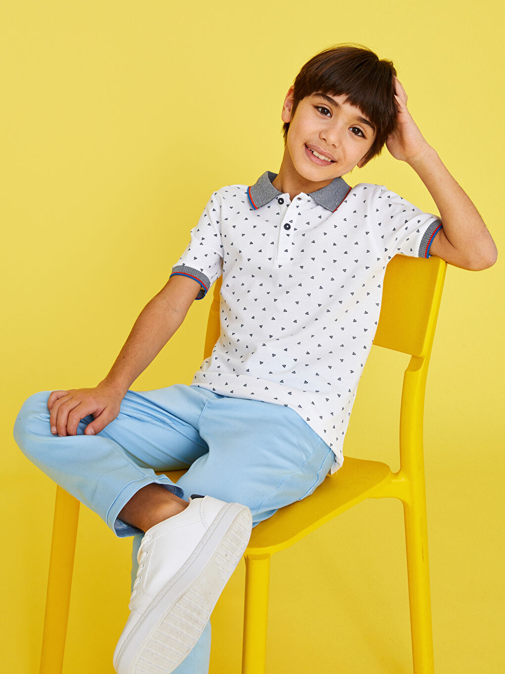 Mavi Polo Yaka Baskılı Kısa Kollu Pamuklu Erkek Çocuk Tişört-1