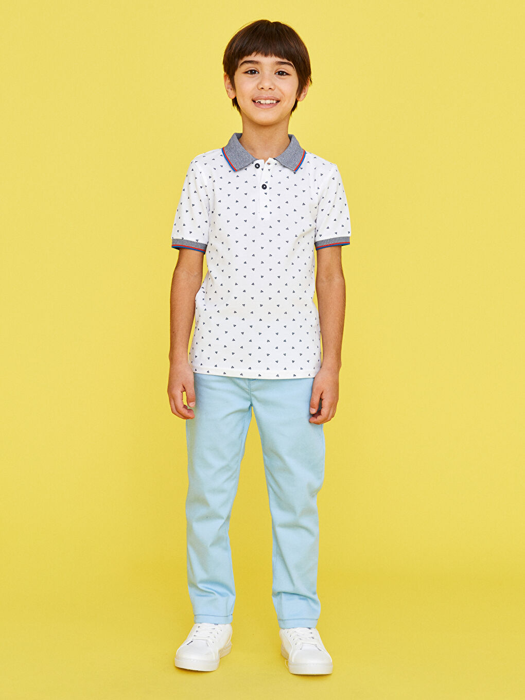 Mavi Polo Yaka Baskılı Kısa Kollu Pamuklu Erkek Çocuk Tişört-2
