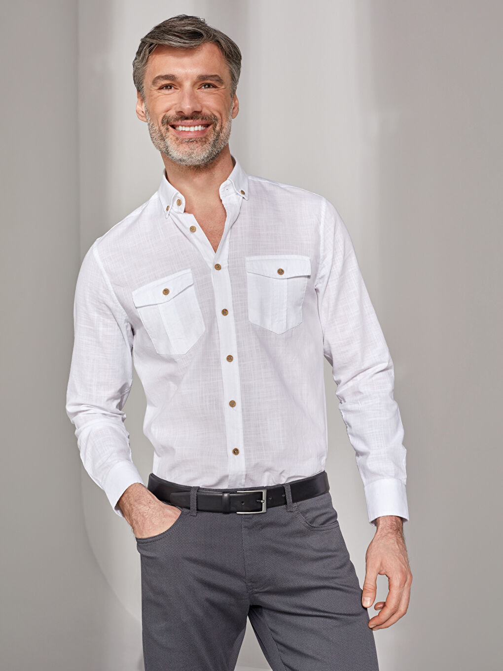 Beyaz Regular Fit Uzun Kollu Poplin Erkek Gömlek