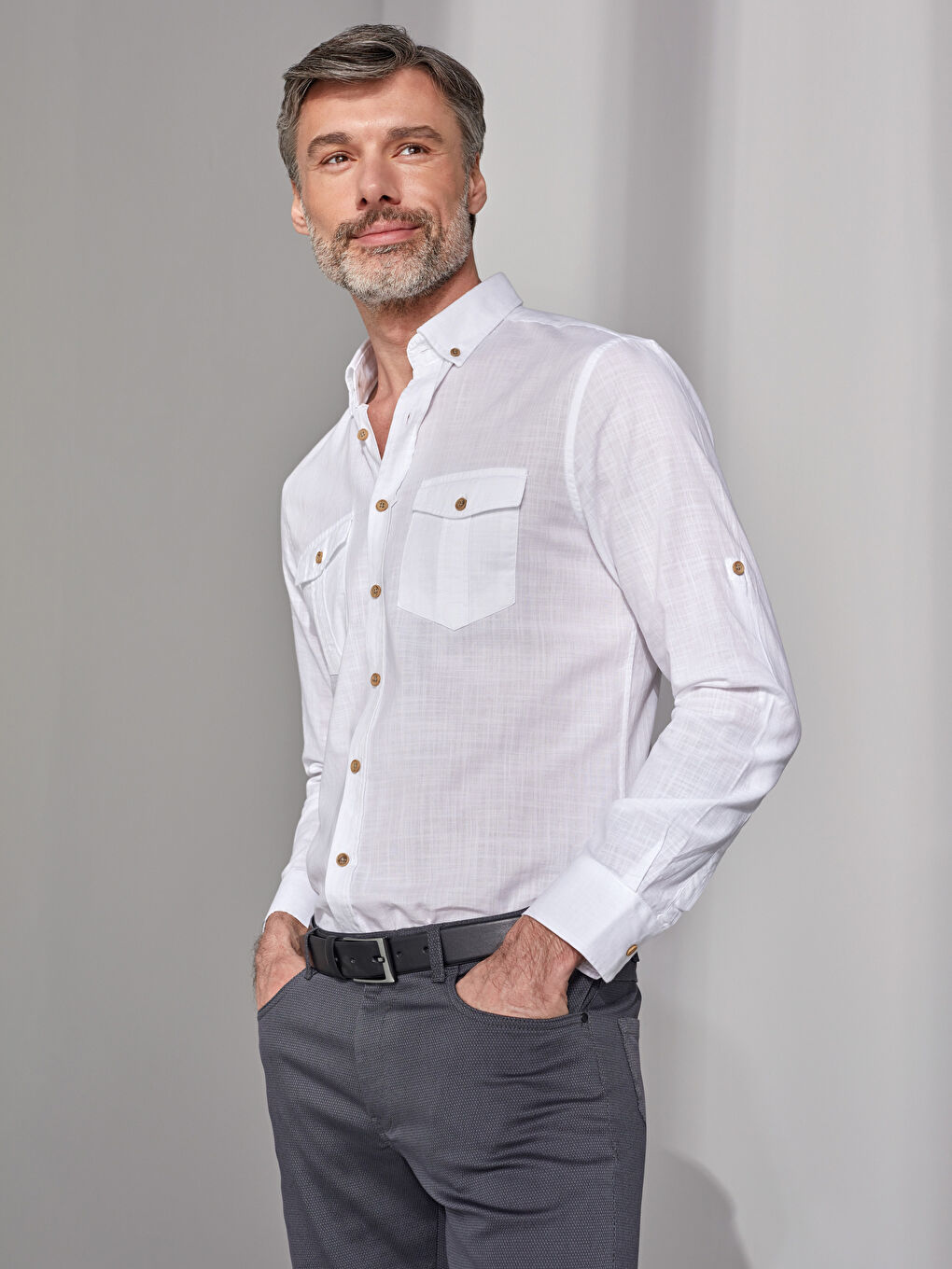 Beyaz Regular Fit Uzun Kollu Poplin Erkek Gömlek-1