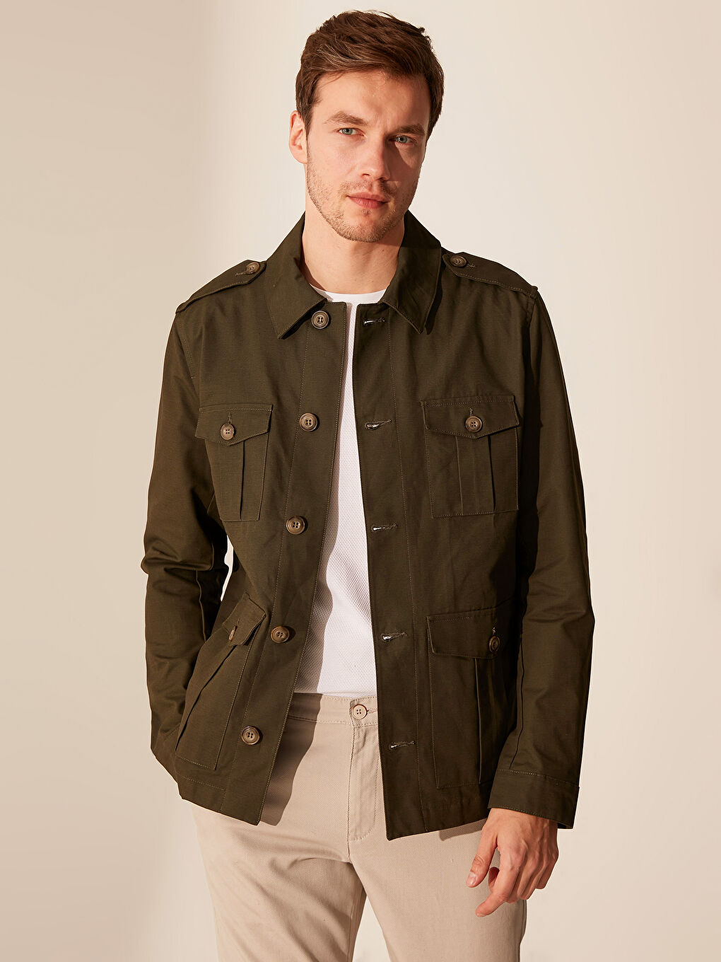 Haki Slim Fit İnce Erkek Mont