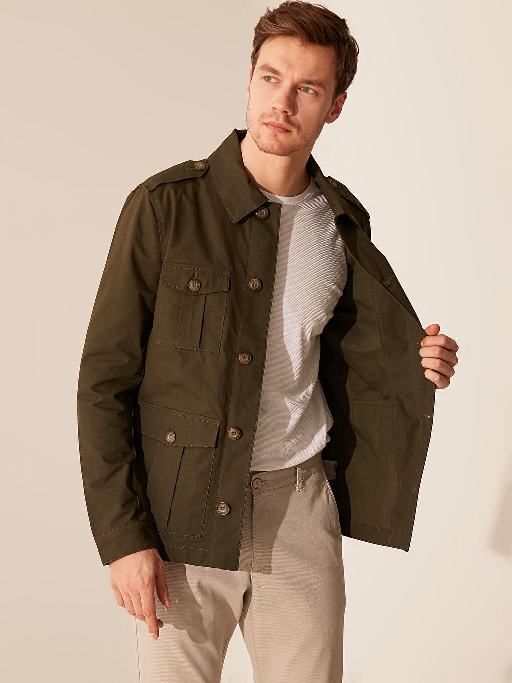 Haki Slim Fit İnce Erkek Mont-1