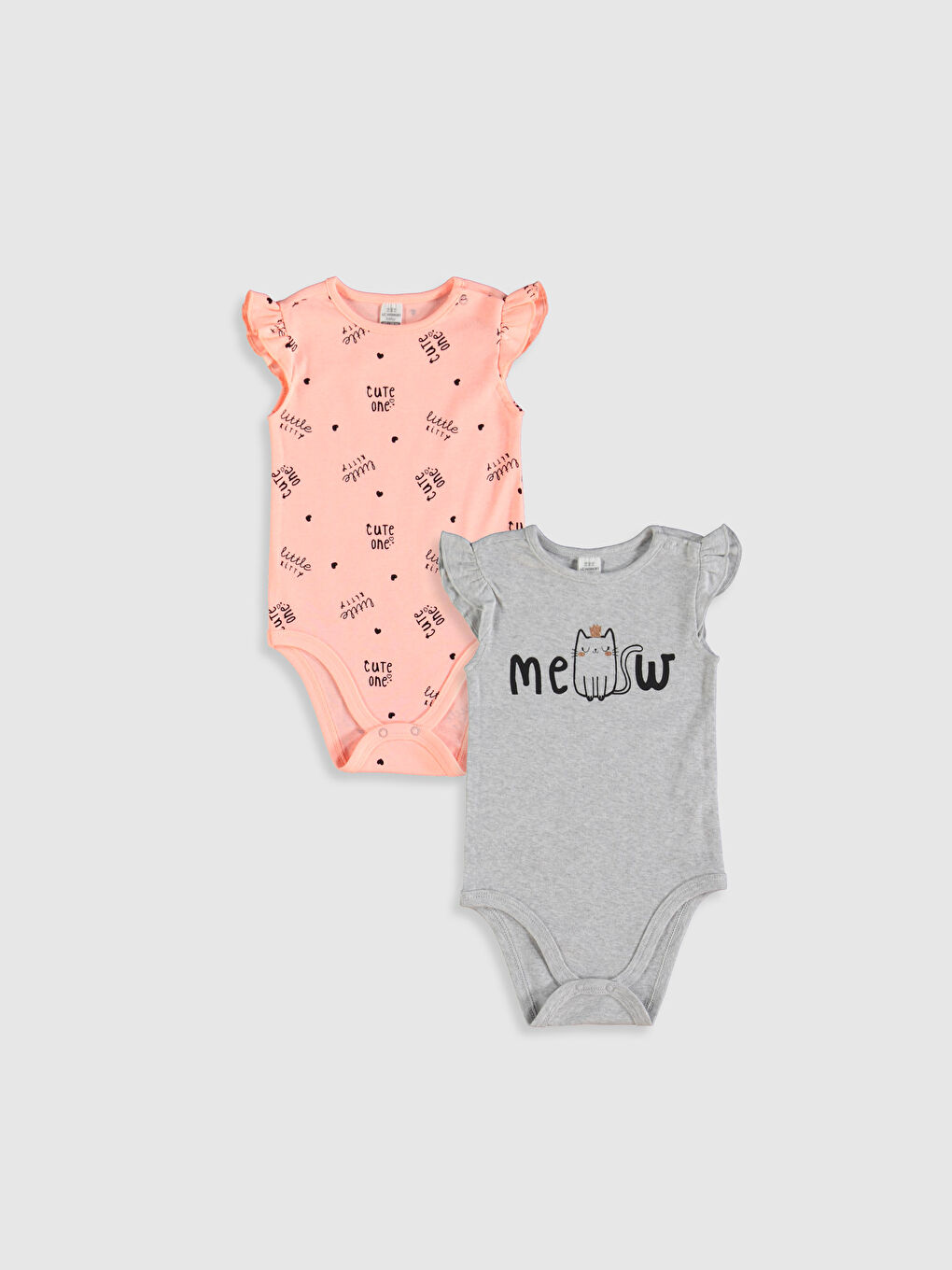 Beyaz Bisiklet Yaka Kısa Kollu Kız Bebek Çıtçıtlı Bodysuit 2'li-1