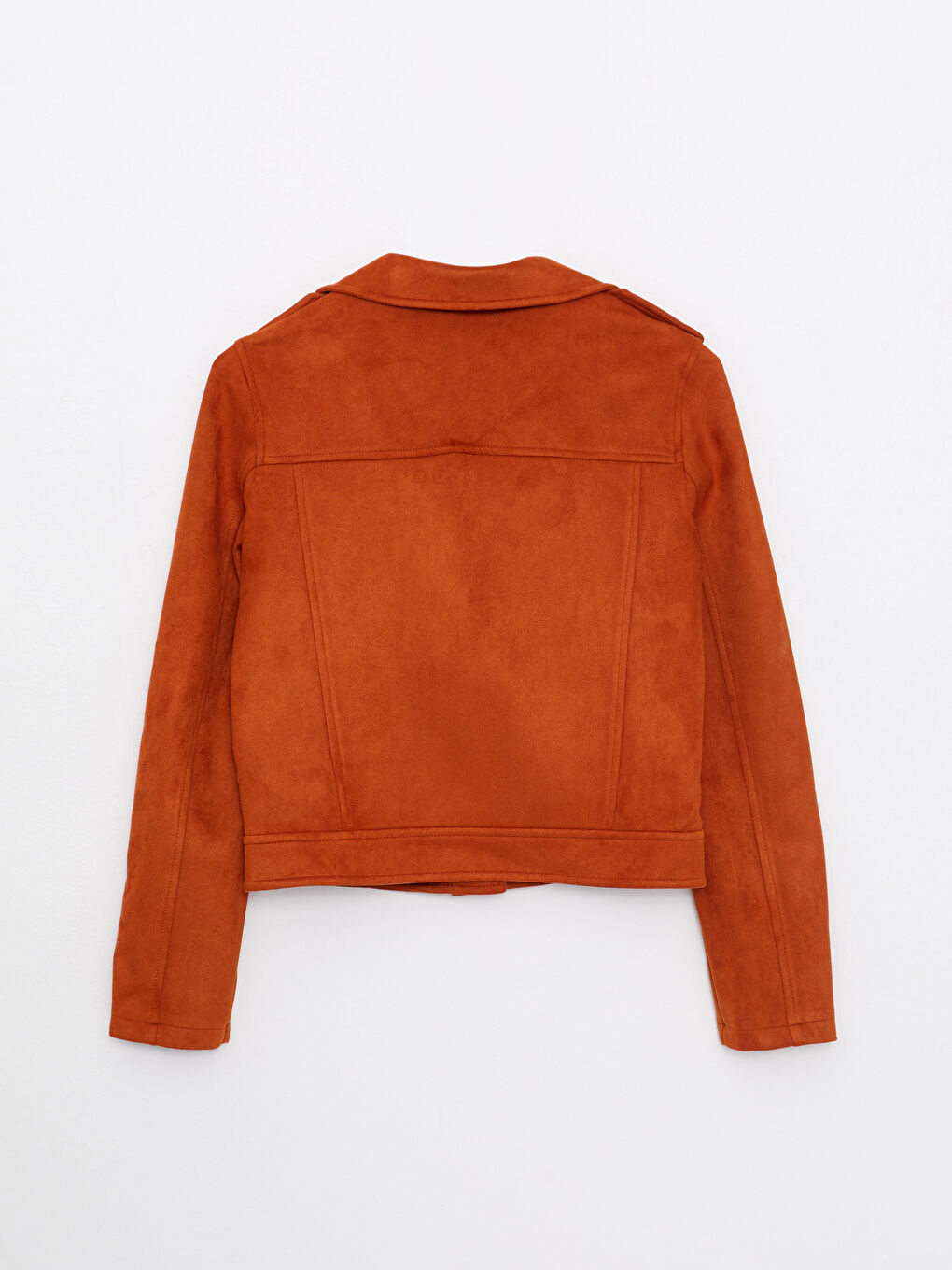 Kahverengi Kadın Biker Yaka Düz Deri Görünümlü Mont-10