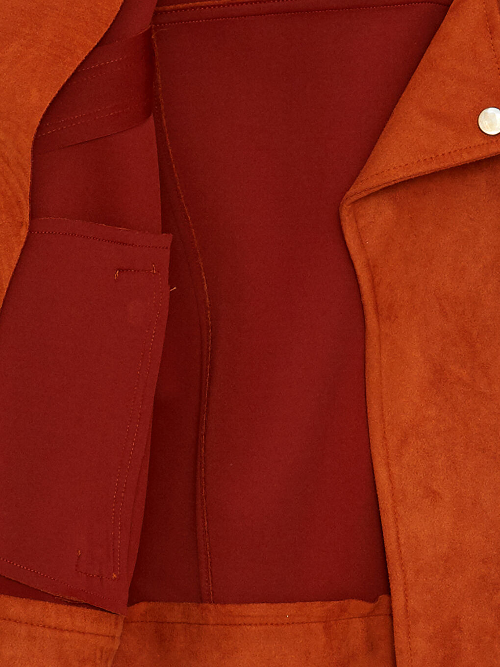 Kahverengi Kadın Biker Yaka Düz Deri Görünümlü Mont-11