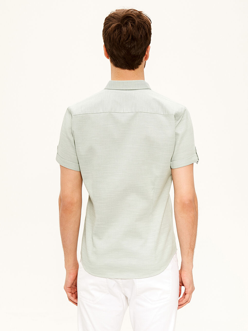 Рубашка слим фит из твила с коротким рукавом-3