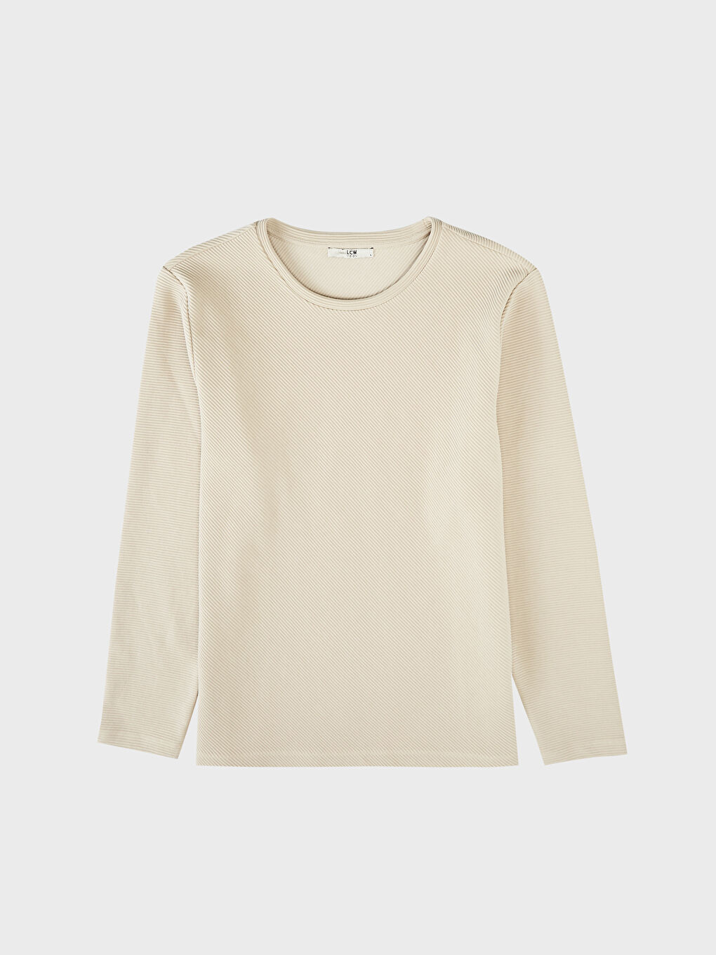 Bej Bisiklet Yaka Uzun Kollu Basic Tişört-1