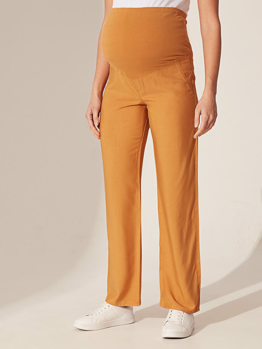 Bej Karın Panelli Standart Fit Hamile Pantolon-1