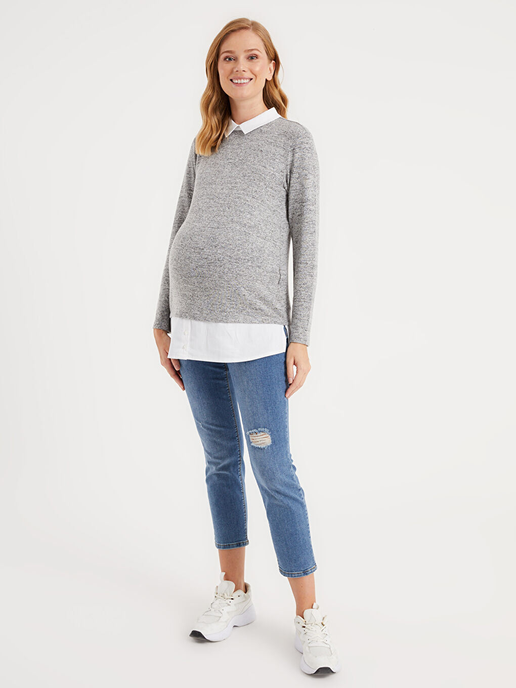 İndigo Düz Paça Hamile Jean Pantolon-1