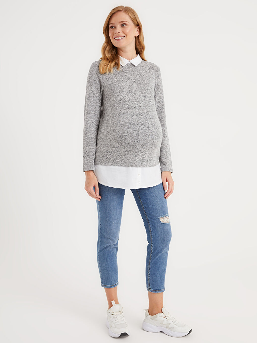 İndigo Düz Paça Hamile Jean Pantolon-3