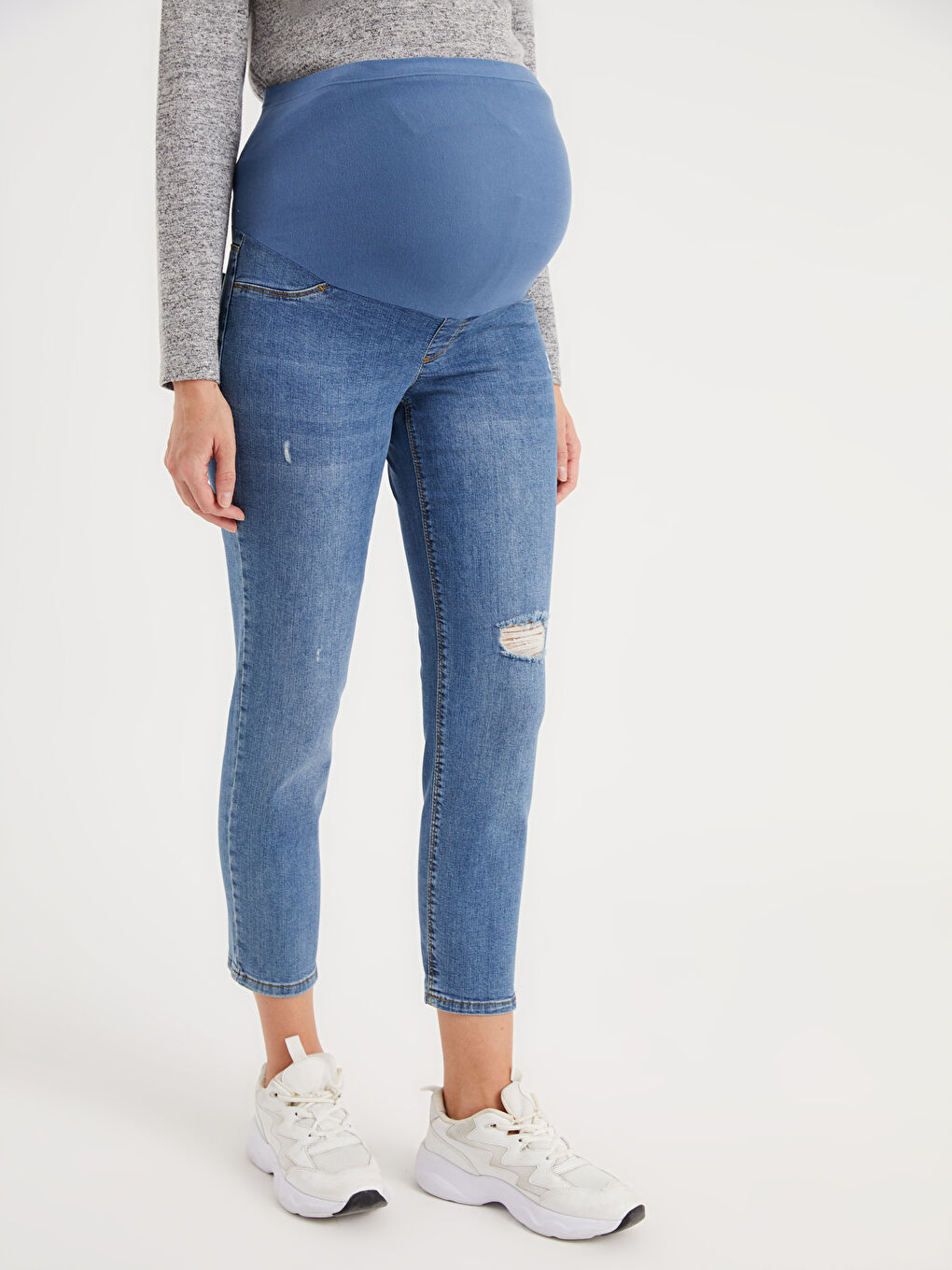 İndigo Düz Paça Hamile Jean Pantolon-4